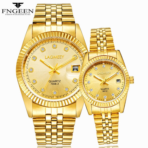 Gold Watches for Men 2019 Top Brand Luxury Diamond Quartz Couple Watch Women Steel Strap Date Luminous Reloj Hombre Love Watches