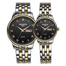 Load image into Gallery viewer, 1 Pair Couple Watch Stainless Steel Watch Date Week Luminous Fashion Lovers Watch Gift Box Quartz Wrist Watches for Men Women