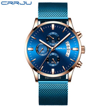 Load image into Gallery viewer, CRRJU Top Brand Blue Casual Mesh Belt Fashion Quartz Gold Watch Mens Watches Luxury Waterproof Clock Relogio Masculino 2019 New