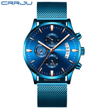 Load image into Gallery viewer, CRRJU Top Brand Blue Casual Mesh Belt Fashion Quartz Gold Watch Mens Watches Luxury Waterproof Clock Relogio Masculino 2019 New