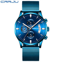 Load image into Gallery viewer, CRRJU Top Brand Blue Casual Mesh Belt Fashion Quartz Gold Watch Mens Watches Luxury Waterproof Clock Relogio Masculino 2019 New