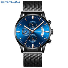 Load image into Gallery viewer, CRRJU Top Brand Blue Casual Mesh Belt Fashion Quartz Gold Watch Mens Watches Luxury Waterproof Clock Relogio Masculino 2019 New