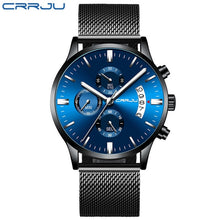 Load image into Gallery viewer, CRRJU Top Brand Blue Casual Mesh Belt Fashion Quartz Gold Watch Mens Watches Luxury Waterproof Clock Relogio Masculino 2019 New