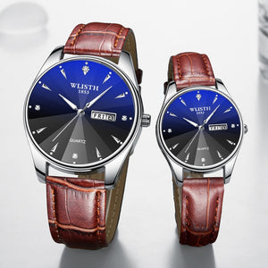 New Couple Watch Stainless Steel Luxury Men Women Quartz Watch Automatic Date Week Luminous Leather Lovers Wrist Watches Box