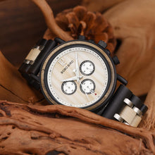 Load image into Gallery viewer, BOBO BIRD Wood Watch Men Luxury Stylish Wooden Timepieces Chronograph Quartz Watches Great Gift for Him Box erkek kol saati OEM