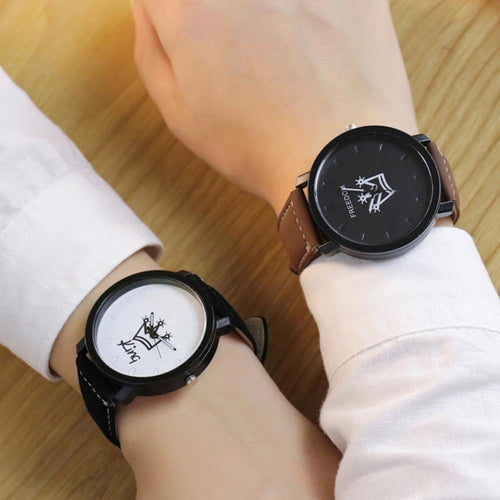 Couple Leisure Watches Fashion Lover's Queen & King  Round Dial Wirstwatches Retro Casual Creative Classic Elegant Watch