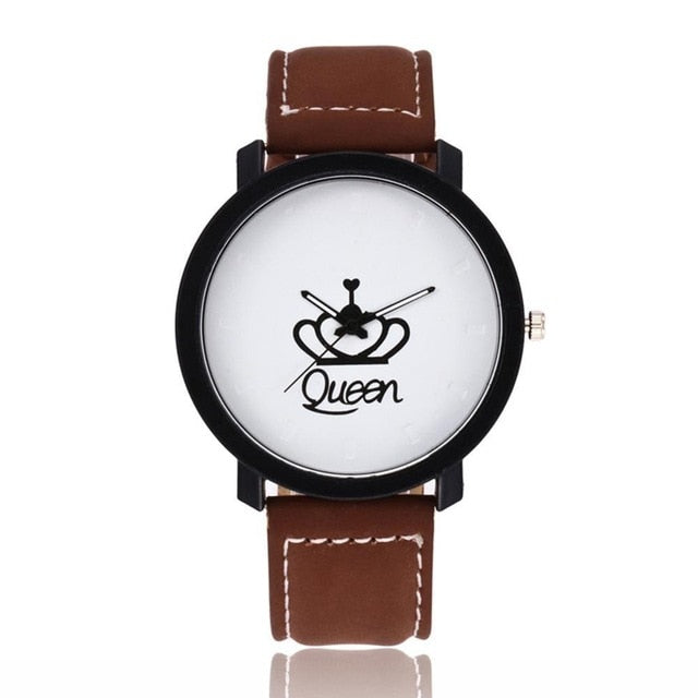 Couple Leisure Watches Fashion Lover's Queen & King  Round Dial Wirstwatches Retro Casual Creative Classic Elegant Watch