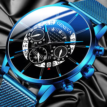 Load image into Gallery viewer, Luxury Men&#39;s Fashion Business Calendar Watches Blue Stainless Steel Mesh Belt Analog Quartz Watch relogio masculino