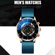 Load image into Gallery viewer, Luxury Men&#39;s Fashion Business Calendar Watches Blue Stainless Steel Mesh Belt Analog Quartz Watch relogio masculino