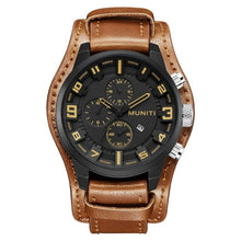 Load image into Gallery viewer, MUNITI Men&#39;s Fashion Leather Brand Casual Sports Watch Waterproof Quartz Wristwatch Hot Sale Male Clock Watch