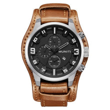 Load image into Gallery viewer, MUNITI Men&#39;s Fashion Leather Brand Casual Sports Watch Waterproof Quartz Wristwatch Hot Sale Male Clock Watch