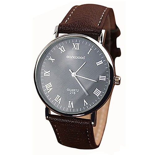 Men Business Wrist Watch Faux Leather Roman Numerals Analog Quartz Wristwatch