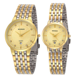 2017 Woonun Branded Couple Watches For Lovers Gold Full Steel Quartz-Watch Ultra Thin Watches For Women Men Valentine Gift