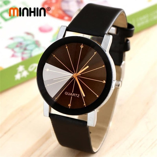 MINHIN Charming Lover's Watch Delicate Leather Band Quartz Wristwatches Women Men Casual Dress Watch Montre Femme Relogio