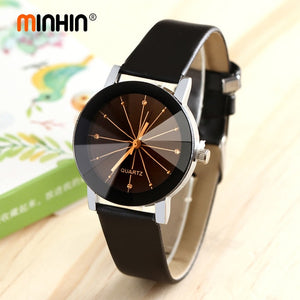 MINHIN Charming Lover's Watch Delicate Leather Band Quartz Wristwatches Women Men Casual Dress Watch Montre Femme Relogio