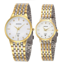 Load image into Gallery viewer, 2017 Woonun Branded Couple Watches For Lovers Gold Full Steel Quartz-Watch Ultra Thin Watches For Women Men Valentine Gift