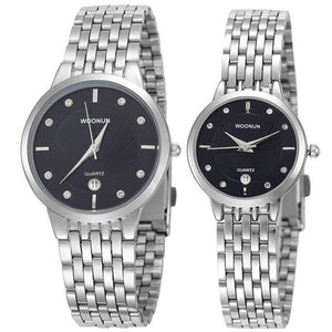 2017 Woonun Branded Couple Watches For Lovers Gold Full Steel Quartz-Watch Ultra Thin Watches For Women Men Valentine Gift