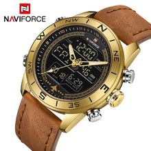 Load image into Gallery viewer, NAVIFORCE 9144 Fashion Gold Men Sport Watches Mens LED Analog Digital Watch Army Military Leather Quartz Watch Relogio Masculino