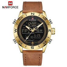 Load image into Gallery viewer, NAVIFORCE 9144 Fashion Gold Men Sport Watches Mens LED Analog Digital Watch Army Military Leather Quartz Watch Relogio Masculino