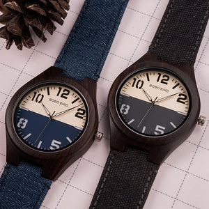 Couple Watch Men Wooden Quartz  Watches Ladies Male Bamboo relogio feminino erkek kol saati Big dial Fabric strap in Gifts box