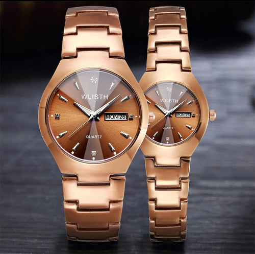 2018 WLISTH Top Brand Men Watch Tungsten Steel Lovers Rose Women Couple Chinese-English Calendar Quartz Clock Waterproof Watches