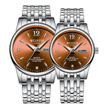 Load image into Gallery viewer, Fashion Couple Quartz Watch Stainless Steel Strap Luminous Display Week Date Waterproof Business Casual Men Women Wrist Clock