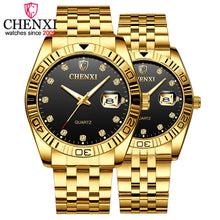 Load image into Gallery viewer, CHENXI Brand Couple Watches Quartz Lovers Wristwatches For Men &amp; Women Gold Luxury Stainless Steel Watch Calendar Reloj Hombre