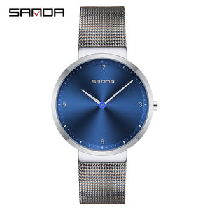 SANDA Mesh Steel Lover's Watch Fashion Men and Women Watches Top Brand Luxury Ultra Thin Dial Couple Watch relogio masculino