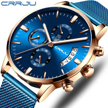 Load image into Gallery viewer, CRRJU Top Brand Blue Casual Mesh Belt Fashion Quartz Gold Watch Mens Watches Luxury Waterproof Clock Relogio Masculino 2019 New